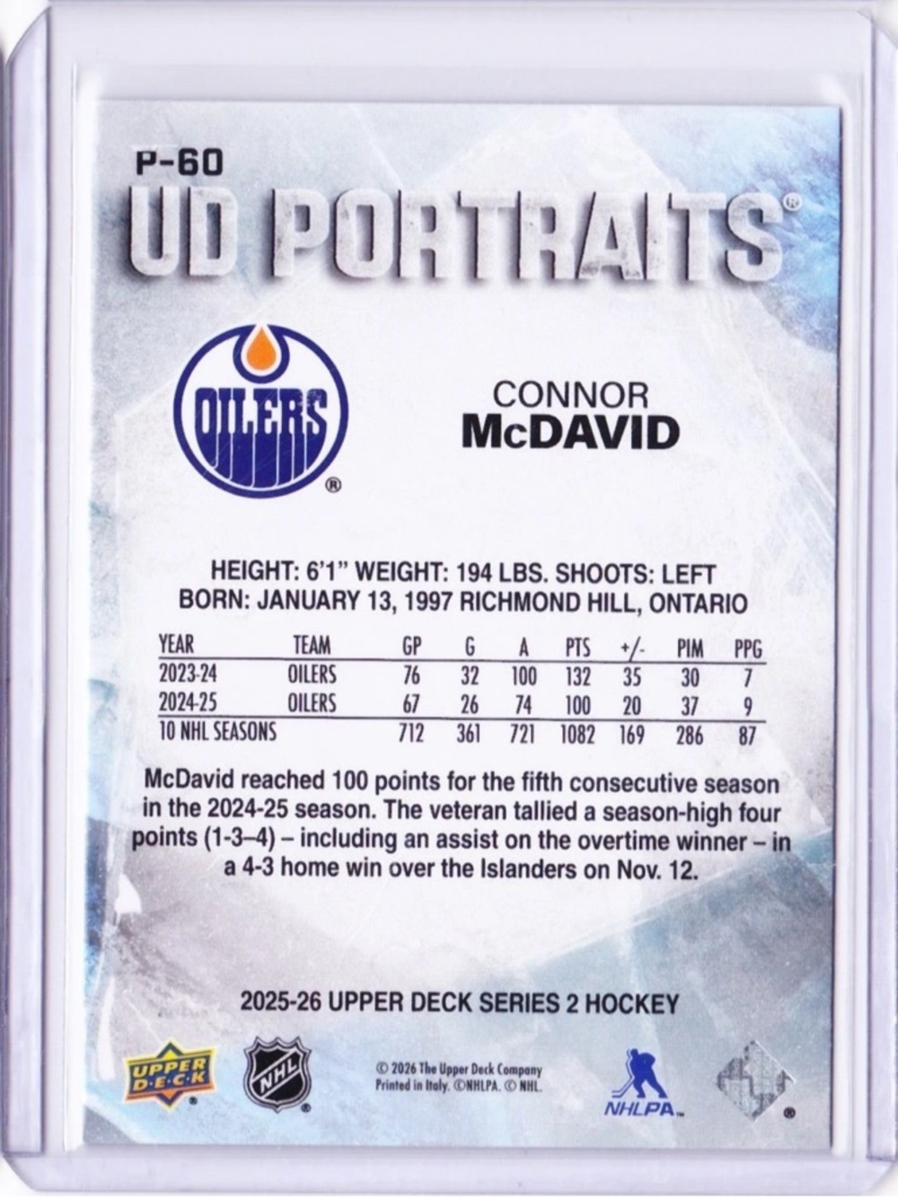 Connor McDavid 2025-26 Upper Deck Edmonton Oilers Insert Hockey Card - Picture 2 of 2